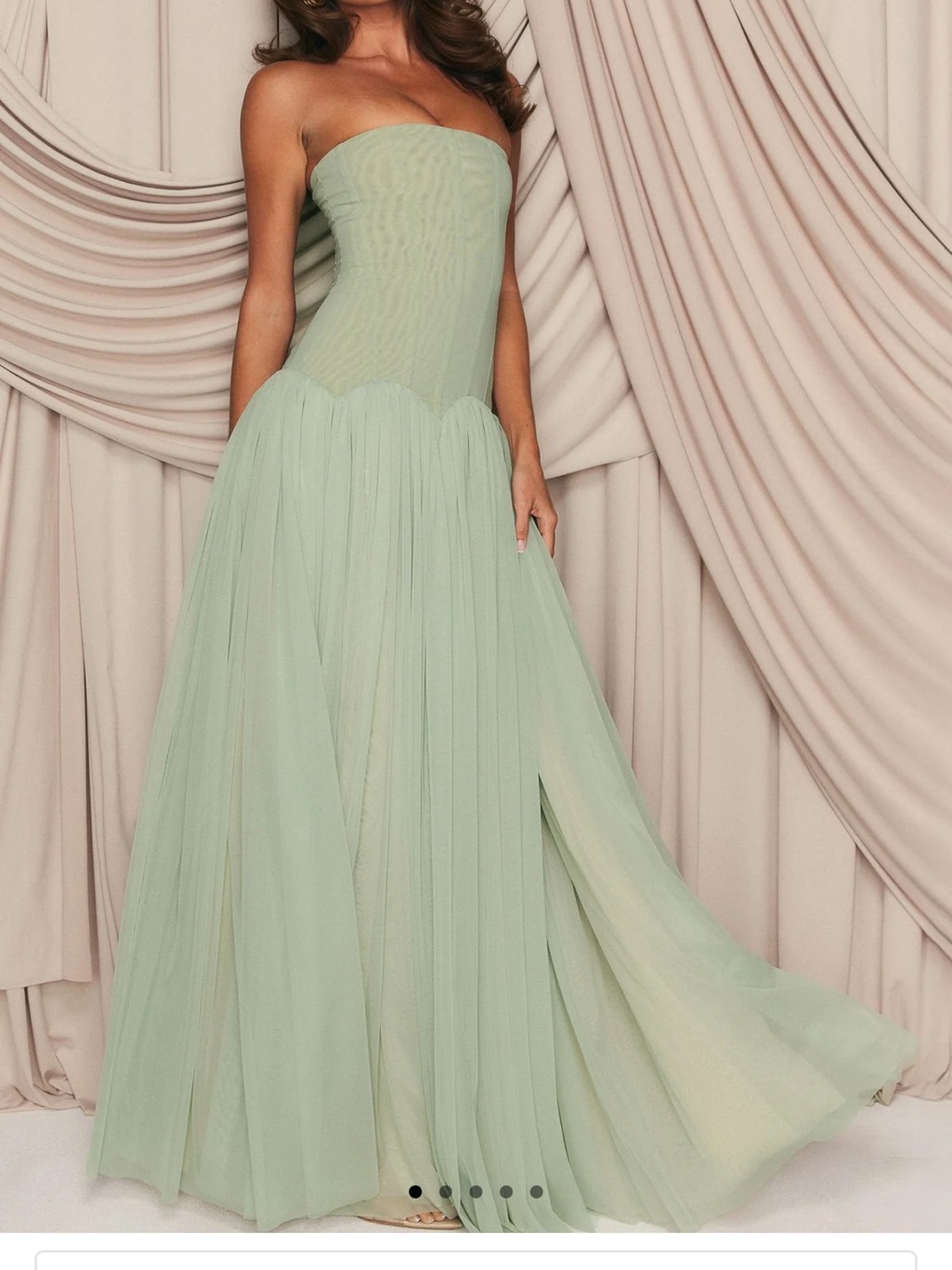 White Fox Boutique Strapless Mint Green Tulle Gown